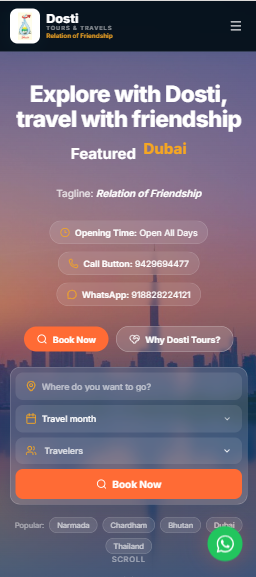 Dosti tours mobile website interface