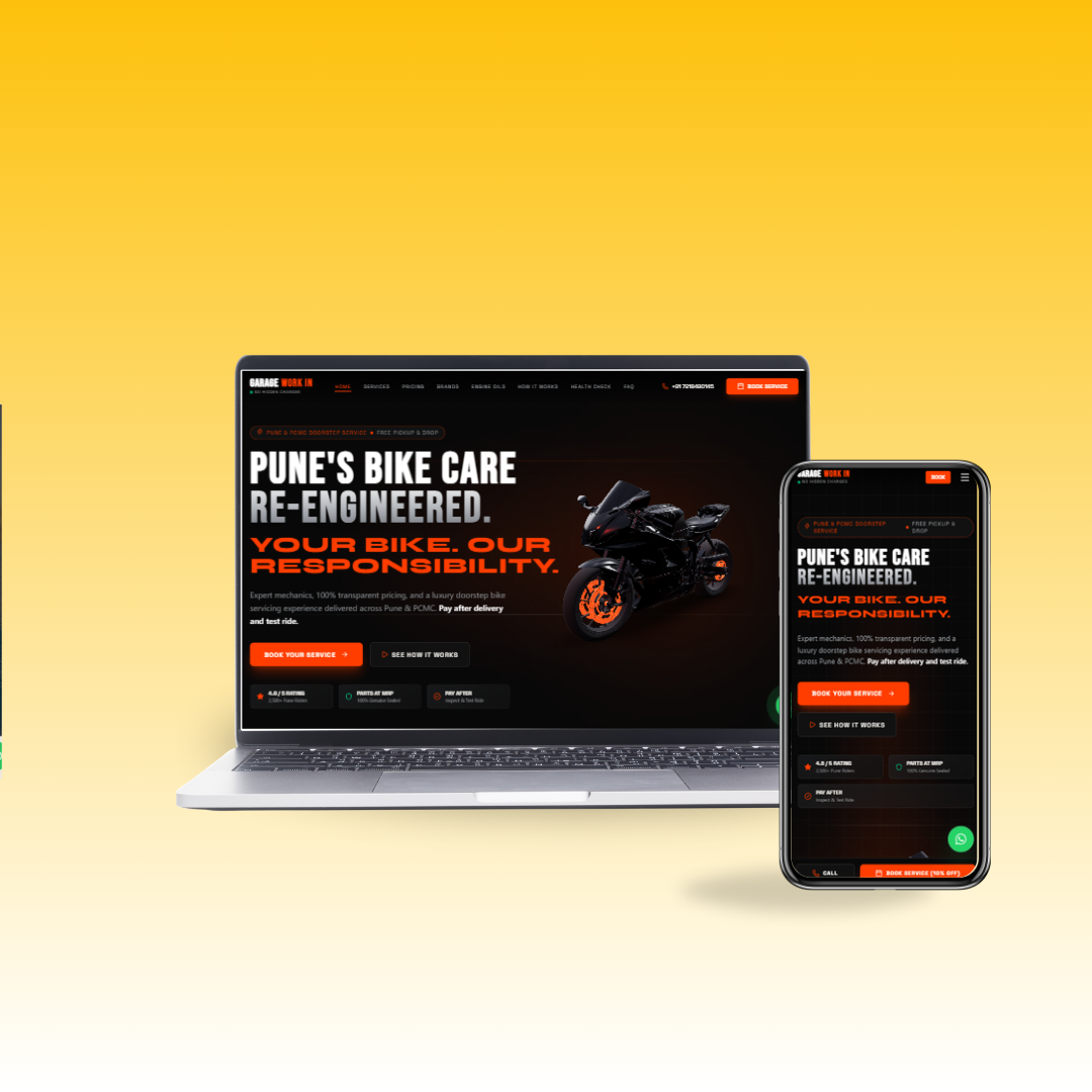 Garage work in complete responsive design concept