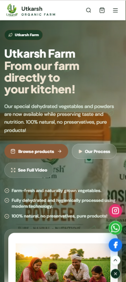 Utkarsh Organic Farm mobile website interface